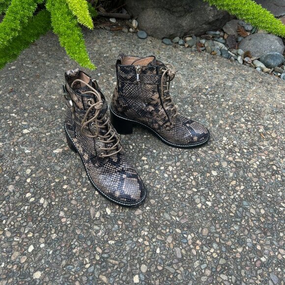 Joie Ragster Python Snakeskin Print Combat Boots in Camel Size 38 - Picture 12 of 12